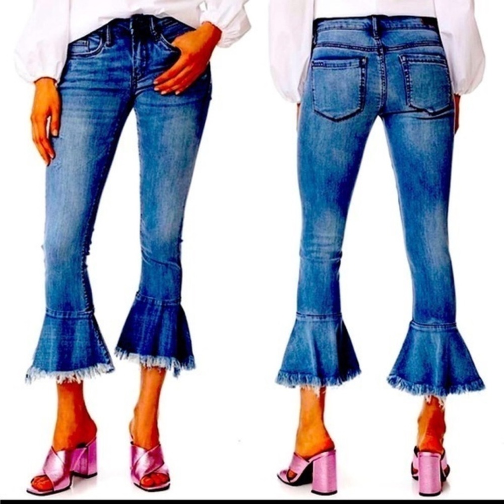 BLANK NYC Distressed Capris with Ruffled Bottoms